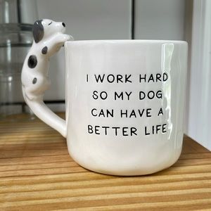 Mudpie Dolomite Coffee Mug I work hard Dog parent Hand Painted cup Dalmatian